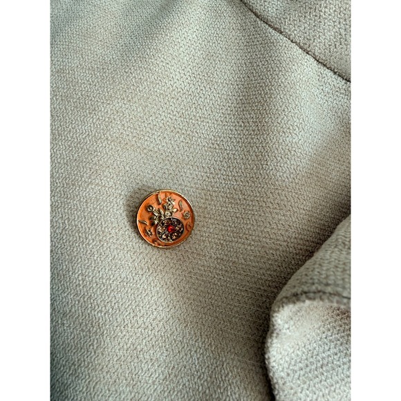 Womens Beige Mandarin Collar Sleeveless Vest Floral Embroidery Button Front - Picture 3 of 6